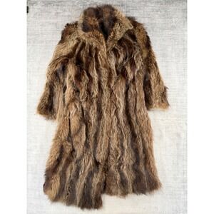 Vintage 1960s Fur Coat Women Large Brown Long Hair Tan Striped Luxury Glamour
